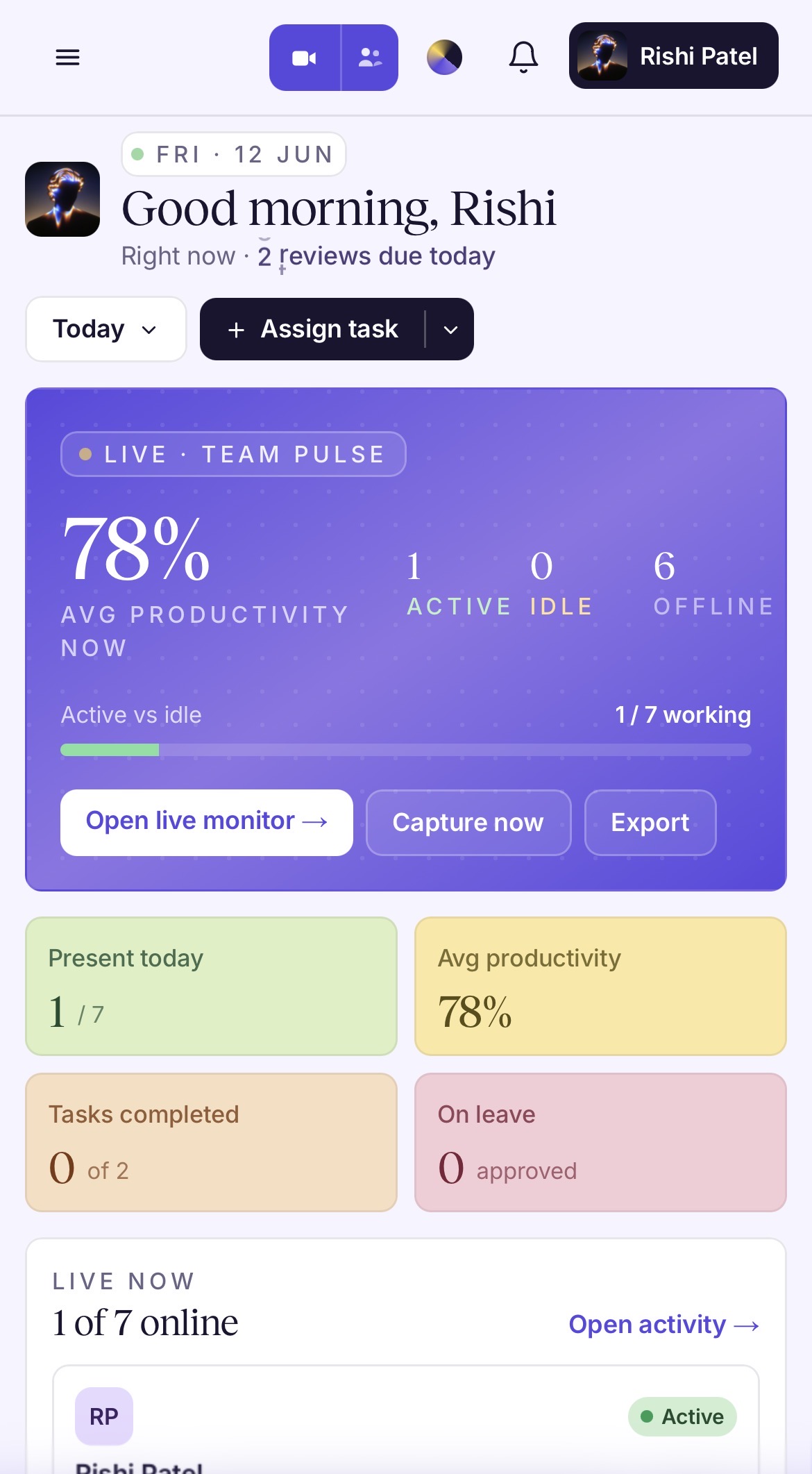 Avora on mobile — the same live team pulse in your pocket